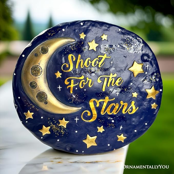Elegant Resin Stepping Stone, Outdoor Garden Pathway Decoration (Shoot for The Stars Stepping Stone, 9.5" Galactic Moon and Stars Space Themed Gift)