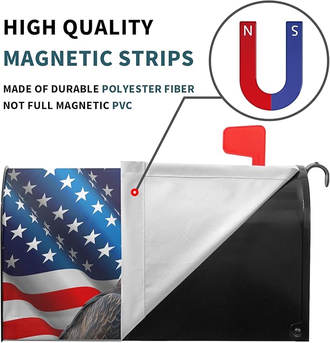 USA Flag Bald Eagle Patriotic Mailbox Cover 4th of July American Flag Magnetic Mailbox Covers Happy Independence Day Waterproof Post Letter Box Wraps for Outdoor Garden Yard Home 25.5x21 in