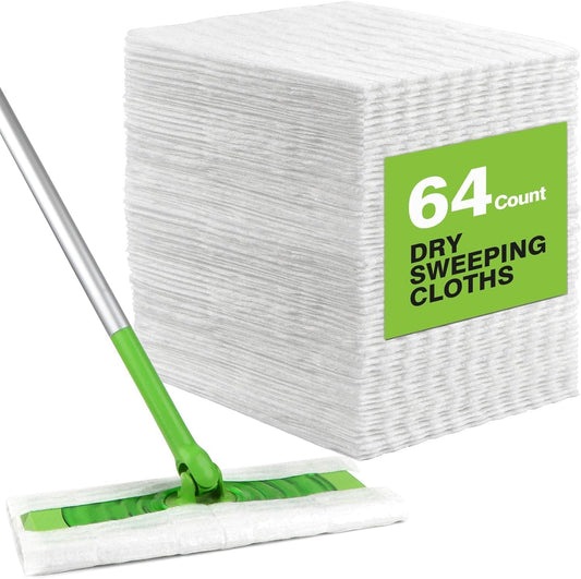 HOMEXCEL Dry Sweeping Cloths Pads Compatible with Swiffer Sweeper, Disposable Duster Refills Mop Pads for Floor Mopping and Cleaning, 64 Count-8 " x 10.4 " Pads Refills-Not Include The Mop
