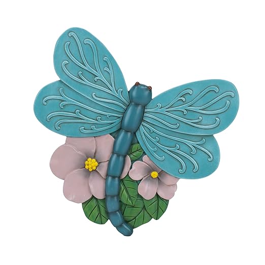 NAT & Jules Animal Character Shaped Dimensional Indoor Outdoor 11 inch Cast Resin Decorative Garden Stepping Stone, Patio, Walkway Sculpture Yard Art, Teal Blue Dragonfly