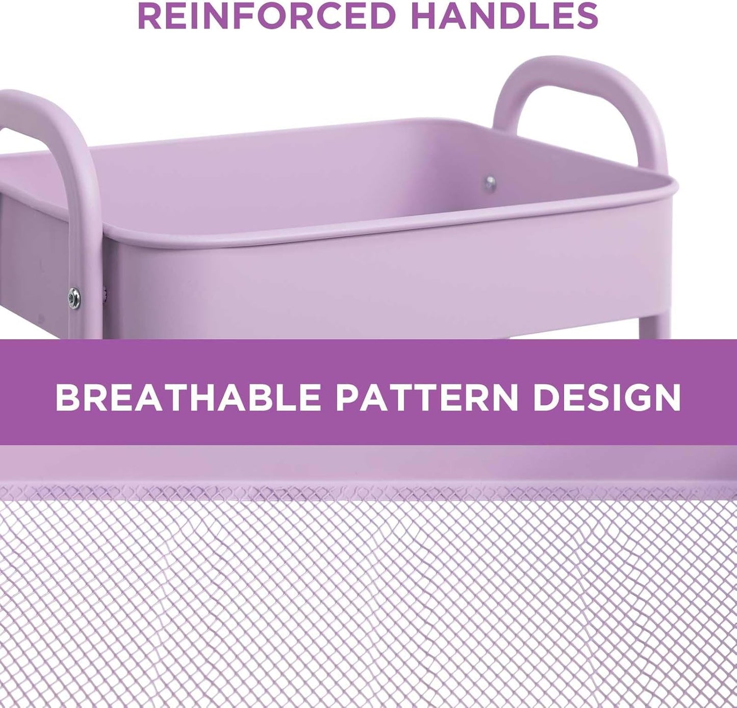 AGTEK Makeup Cart, Movable Rolling Organizer Cart, 3 Tier Metal Utility Cart with Lockable Wheels for Home & Office, Purple