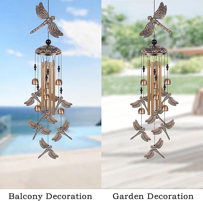 Bronze Dragonfly Wind Chimes - Garden, Home & Patio, Balconies, Room, Indoor, Outdoor Decoration, Dragonfly Decor, Outdoor Dragonflies Wind Catcher, Memorial Wind Bells Gifts for Mom & Women