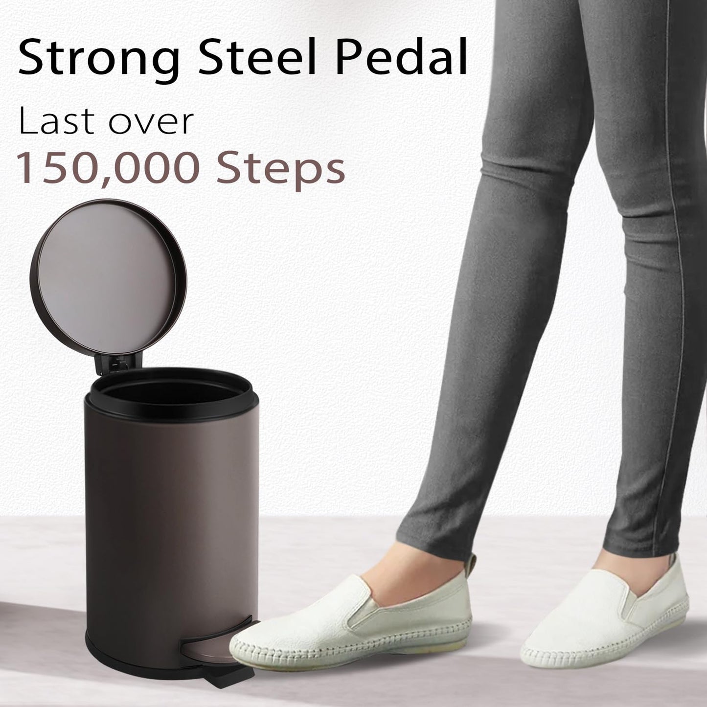 TIPGO Small Trash Can with Lid Soft Close, 4.5 Liters / 1.2 Gallon Bathroom Garbage Can, Mini Step Trash Bin, Stainless Steel Wastebasket for Bathroom, Bedroom, Office (Brown)