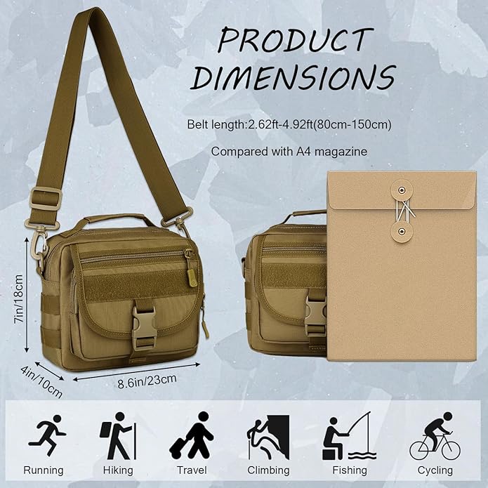 Protector Plus Tactical Messenger Bag Men Small Military MOLLE Crossbody Pack (Patch Included)