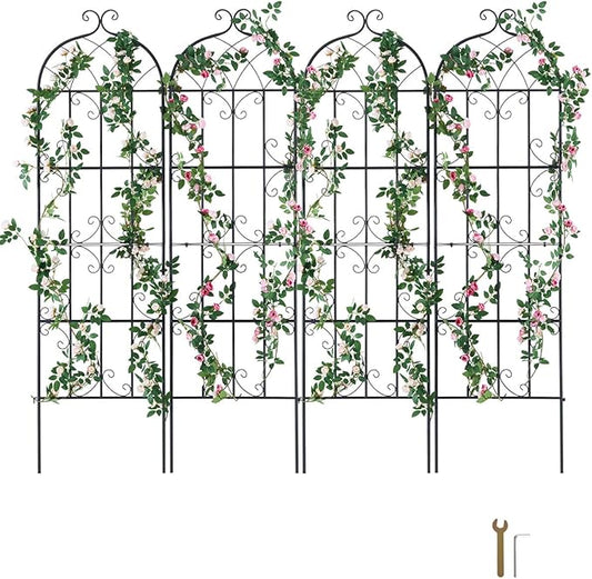 VEVOR Garden Trellis for Climbing Plants, 71 x 20 in, 4 Packs Rustproof Metal Garden Flower Trellis, Outdoor Climbing Rose Trellis Cucumbers Support, Decorative Clematis Trellis for Courtyards Lawns