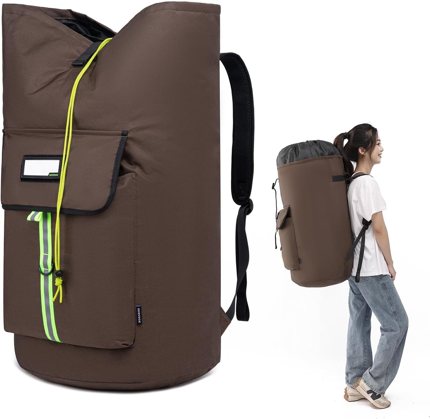 laundry bag backpack,extra-large heavy duty laundry bags,laundry backpack for college students,drawstring closure (Brown)