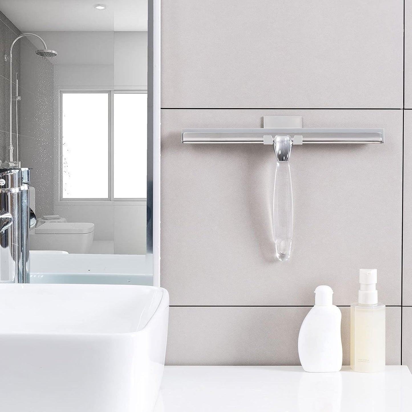 Ettori Shower Squeegee for Glass Door, Squeegee for Shower Glass Door, Bathroom, Window and Car Glass, 12 Inches with Clear Acrylic Handle