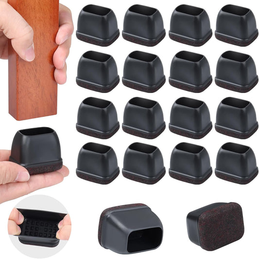 Ezprotekt 16 Pcs Rectangle Black Silicone Chair Leg Floor Protectors, Rectangle Felt Chair Leg Caps, Furniture Leg Covers Cups for Chair Table Desk, Anti- Scratches (Fit L :1.3-1.7", W: 0.6-0.9")