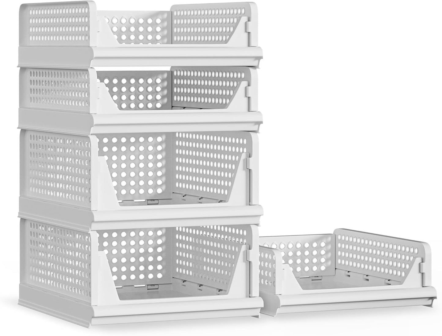 Proarea 5 Pack Stackable Plastic Storage Basket Closet Organizer Bin Foldable Clothes Organizer Storage Drawer Shelf Container for Living room Bathroom Kitchen Office (2L+3S)