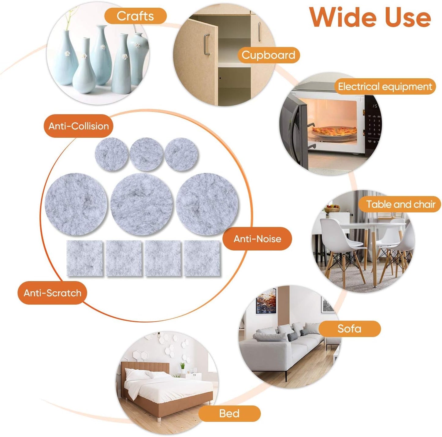 Furniture Pads 300 Pcs Premium Furniture Felt Pads (Grey), Huge Quantity Self Adhesive Felt Furniture Pads, Anti Scratch Floor Protector for Furniture Legs Hardwood Floor with 60 Cabinet Door Bumpers