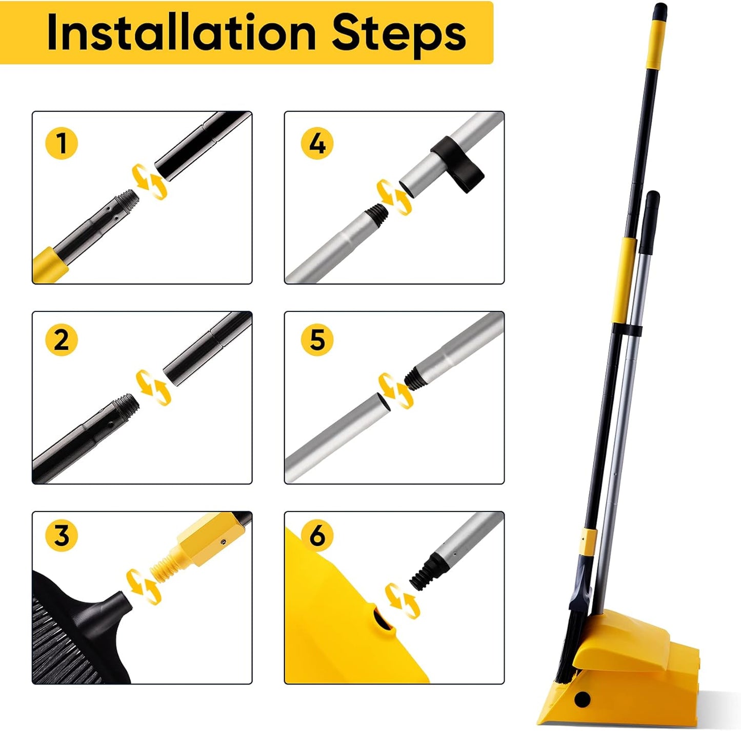 Yocada Commercial Broom and Dustpan Set with Windproof Cover Commercial Outdoor Indoor for Courtyard Garage Lobby Mall Market Floor Home Kitchen Room Office Pet Hair Rubbish