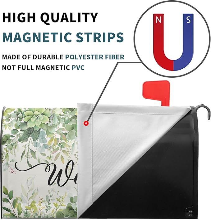 Spring Eucalyptus Leaves Mailbox Covers Magnetic Welcome Post Letter Box Wrap Large Size 25.5''x21'' Green Leaves Summer Dust-Proof Letterbox Decor Seasonal Postbox Cover for Outdoor Garden Yard