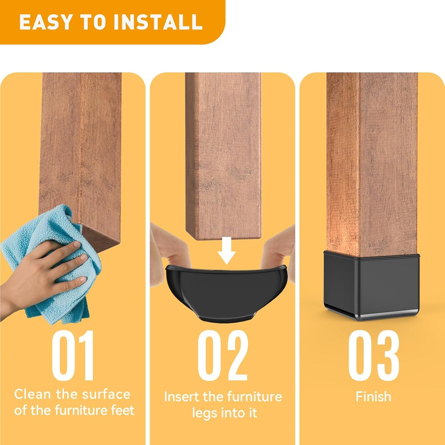 Furniture Sliders,16 PCS Square Chair Leg Sliders for Carpet, Furniture Movers Sliders, Carpet Chairs Furniture Glides, Floor Protectors, Carpet Moving Sliders Easily Move.(Black, Fit:1.62-2").