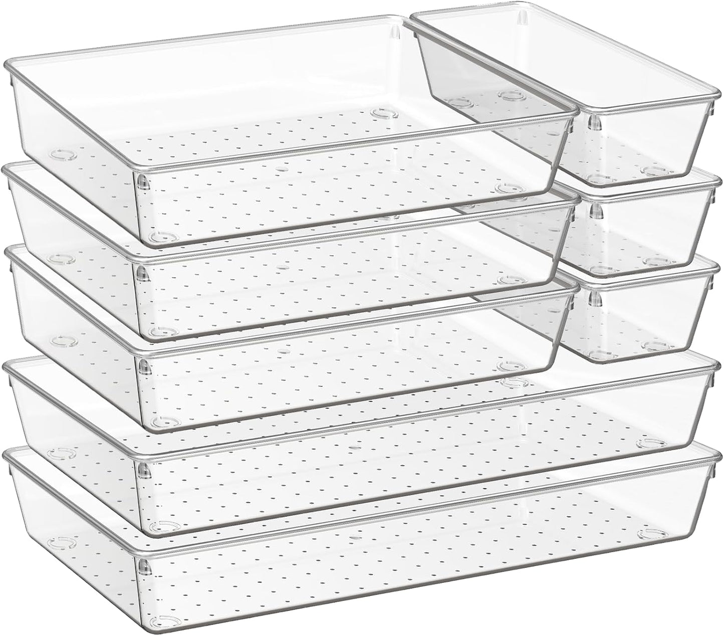 Criusia 8 Pack Drawer Organizer for Kitchen Gadgets, Large Clear Plastic Drawer Divider for Kitchen Accessories, Bathroom Organizers and Storage, Home Essentials for Makeup and Vanity Accessories