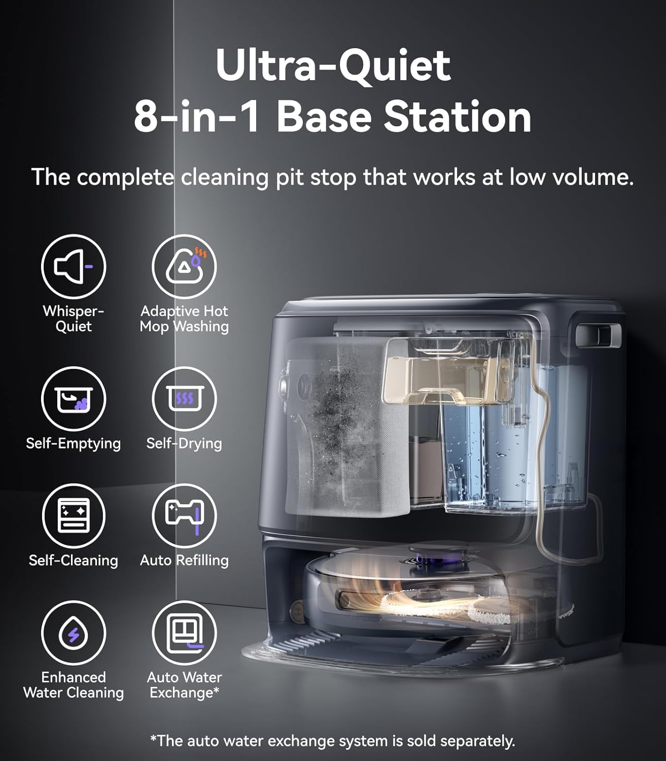 NARWAL Freo Z10 Ultra Robot Vacuum and Mop Combo, Dual RGB Cameras and Chips, AI Avoidance, 8N Corner to Edge Deep Cleaning, Dry-Wet Separation, 18000Pa, Hot Water Wash & Self-Emptying, Gray