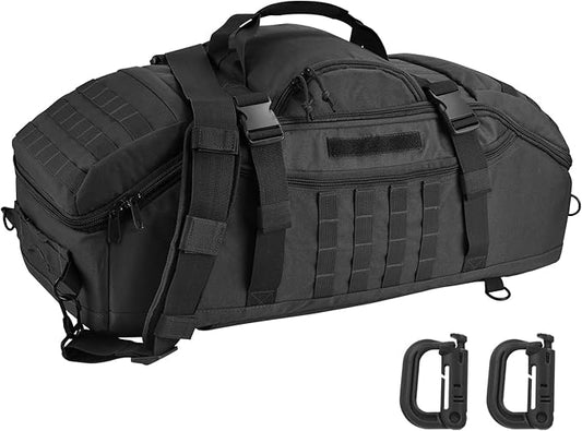 Travel Gym Duffle Bag Tactical, for Men Women Multi-functional Backpack,3 in 1 Shoulder Bag Backpack Handbag for Sports Hiking Camping, Water Resistant & Easy Clean (Black, 65L)