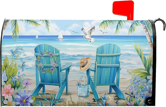 Summer Magnetic Mailbox Cover Large Size 25.5x21 Inch Nautical Coastal Post Letter Box Wrap Decor Seaside Escape Dust-Proof Letterbox Covers Protection