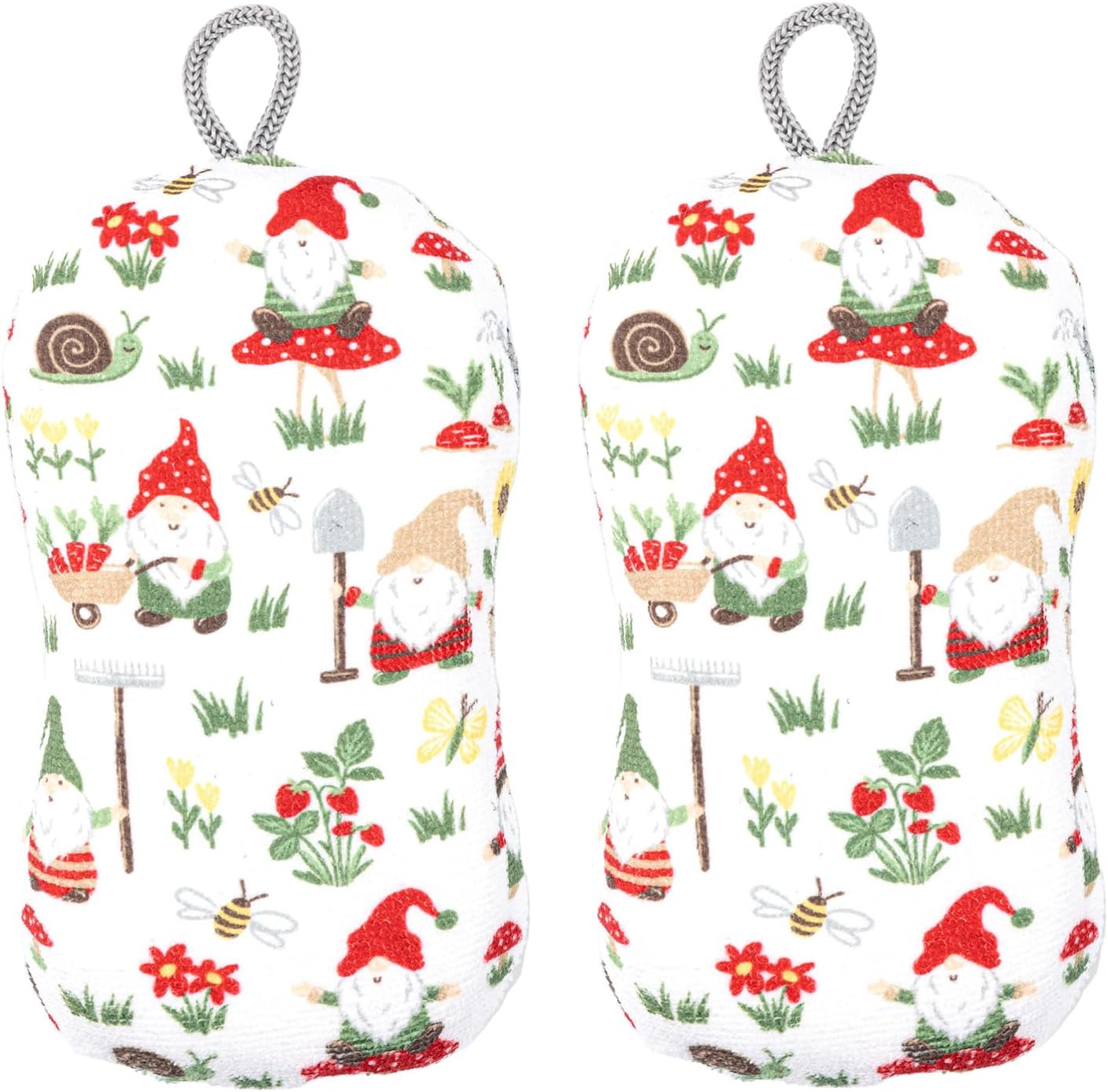 MÜkitchen Premium Microfiber Sponge Set for Dishes and Cleaning, 2 Pack, Printed (Gnomes)