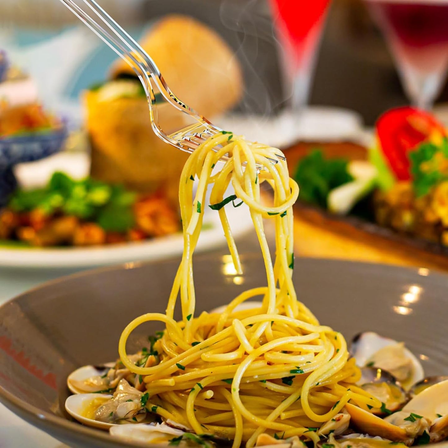 360 Count Extra Heavy Duty Clear Plastic Forks and Spoons, 180 Forks & 180 Spoons, Heat Resistant, Disposable Plastic Silverware Set