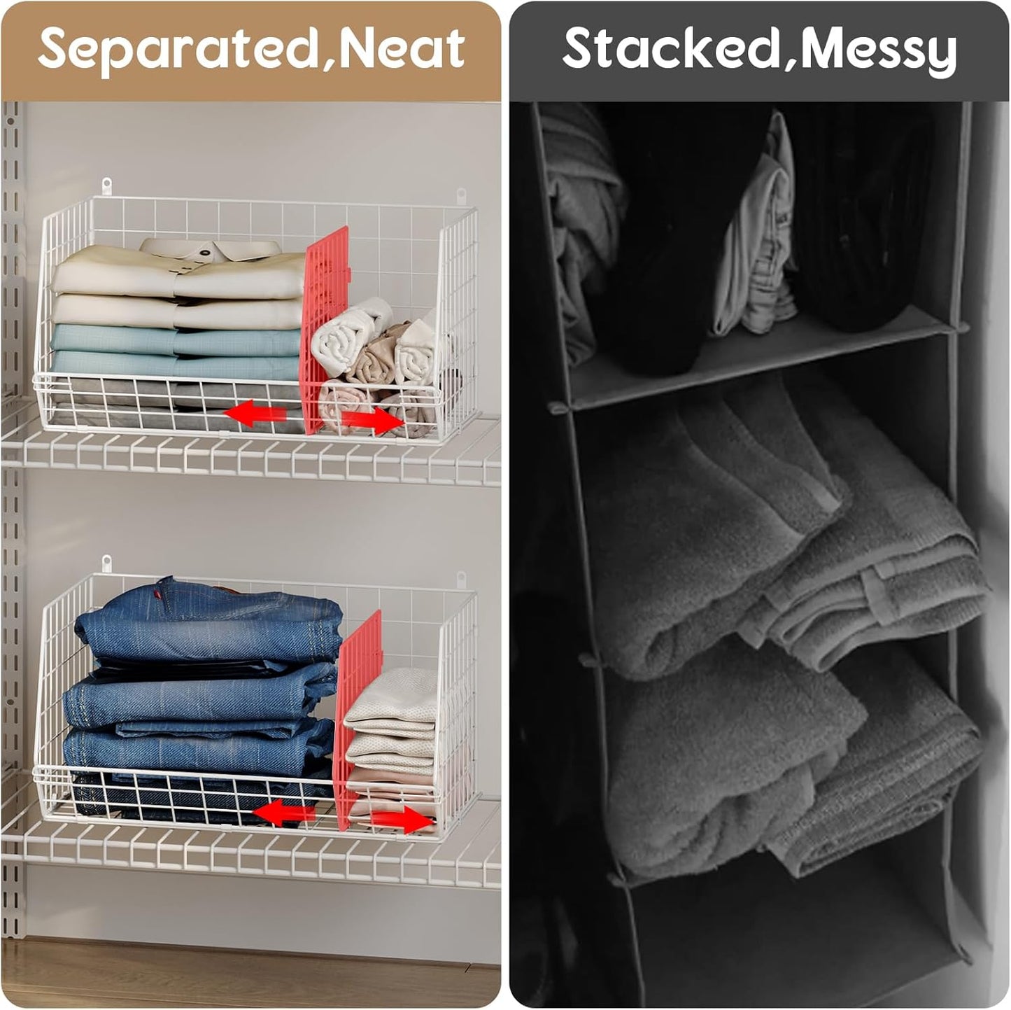 5 Tier Extra Large Closet Hanging Shelves with Divider,2 Pair Hook,16.5"L x 11.8"W x 51.4"H Closets Organizers and Storage,Clothes Organizer Clothing Sweaters Shoes Handbags Clutches Accessories-White