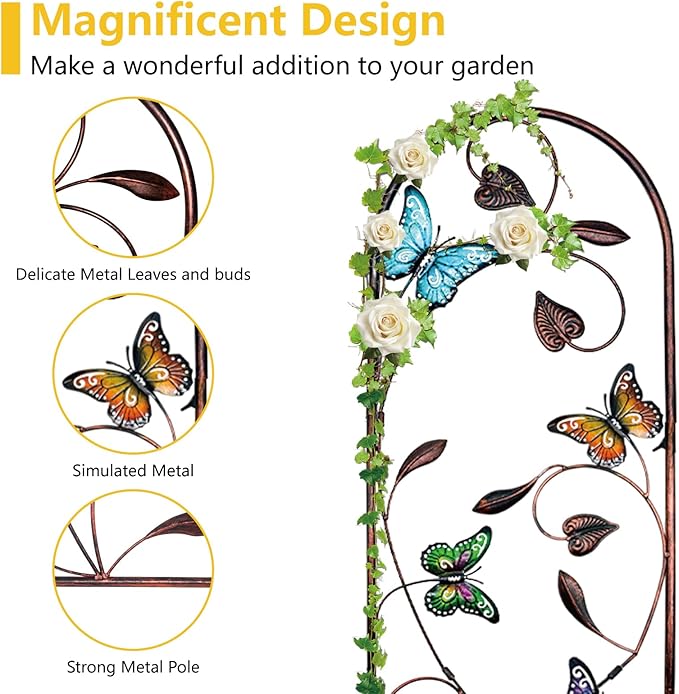 aboxoo Set of 4 Packs Butterfly Metal Garden Trellis for Climbing Plants,Outdoor Decorative Flowers Arch Fence Trellis for Outdoor Patio,Garden,Lawn,Yard,Backyard,Wall Brackets,60'' H x 11'' W