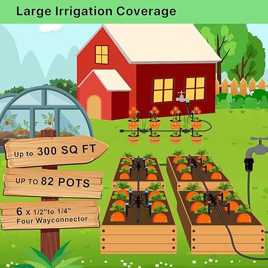 Drip Irrigation System Kit – 2025 New Quick-Connect Automatic Watering & Misting System with 48FT 1/2" Tubing, Large Coverage & Water-Saving for Greenhouses, Lawns, Gardens, Raised Beds
