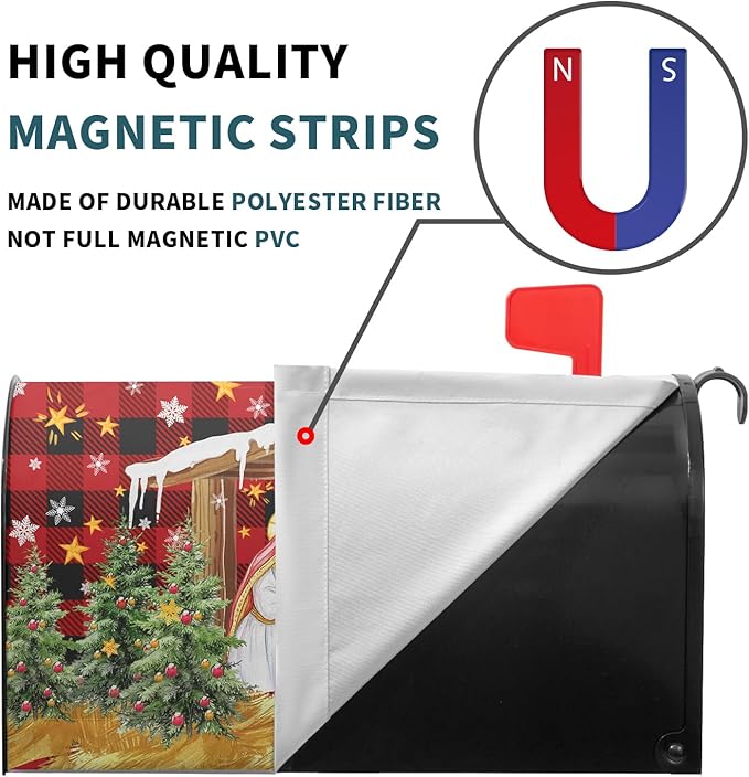 Christma Jesus Nativity Mailbox Cover Magnetic Large Size 25.5" X 21" Xmas Holly Night Letter Post Wraps Religious Christian Jesus Red Buffalo Plaid Decorative Postbox Covers for Home Garden Yard