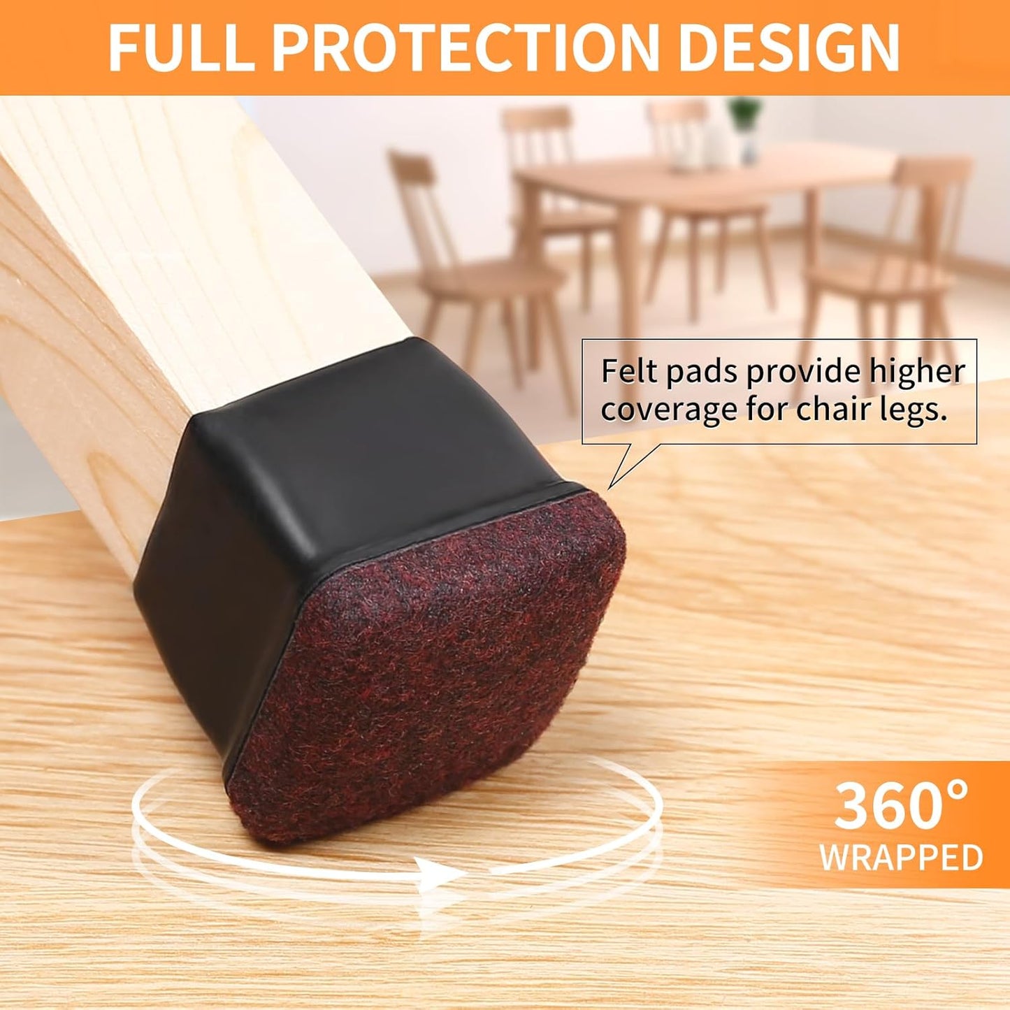 Ezprotekt 24 Pcs Square Chair Leg Floor Protectors for Hardwood Floors, Silicone Felt Furniture Pads, Table Chair Leg Cups Covers, Bar Stools Leg Protectors Caps (XL Fit: 1.5" - 2", Black)