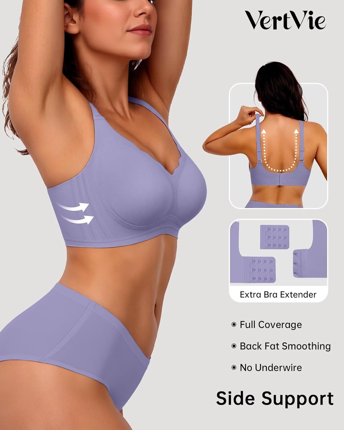 Vertvie Womens Seamless Bras No Underwire Supportive Wireless Push Up Full Coverage Bralette Comfort Scalloped T-Shirt Bra