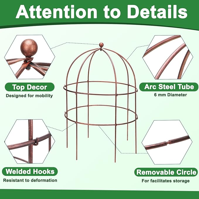 1 Pcs Jardin Bird Cage Plant Support 24" H Large Sturdy Grow-Through Flower Support Peony Cage Climbing Plant Support Trellis Sculptural Garden Decor for Perennial Flowers Vintage Gold