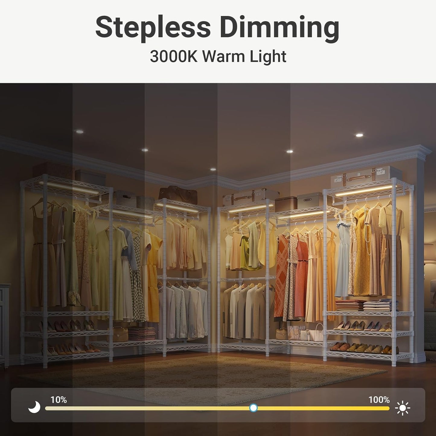 VIPEK V5L Garment Rack Heavy Duty Clothes Rack with Dimmable LED Lights, 3000K Warm White, Portable Closet Wardrobe Freestanding Metal Clothing Rack for Hanging Clothes, Max Load 890lbs, White