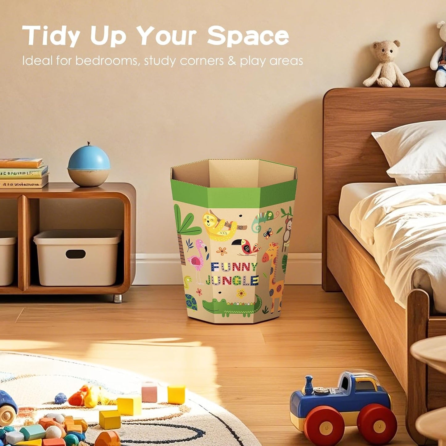 6-Pack Cardboard Trash Can – Foldable, Recyclable, Plastic-Free & Reusable Small Waste Paper Basket for Kids - Garbage Bin Perfect for Bedrooms, Playrooms, Children's Room & Outdoor (2.1 Gallon)