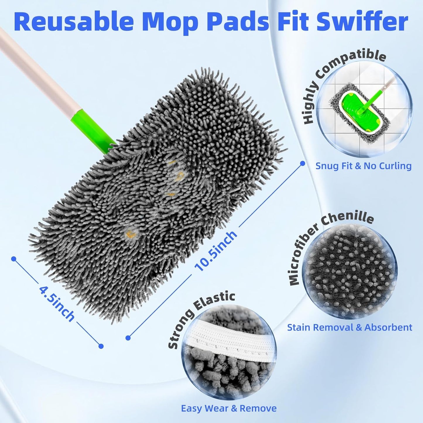 Reusable Microfiber Mop Pads Compatible with Sweeper Mop, Replacement Wet Mopping pad Refills & Washable Dry Sweeping Cloths for Use on All Sealed Floors - Stone, Hardwood, Laminate & Tile (6 Grey)