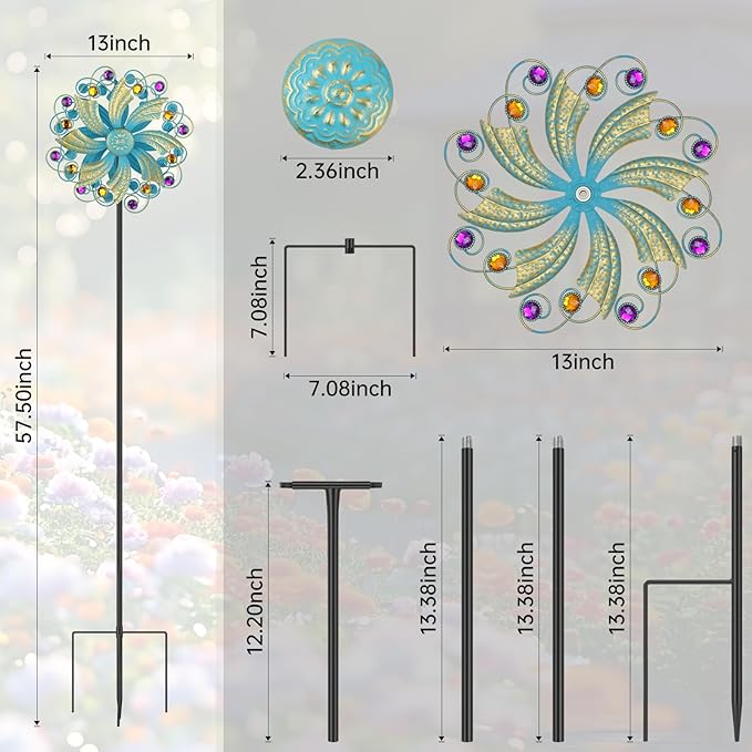 Metal Wind Spinners Outdoor, Golden Kinetic Wind Sculpture Garden Pinwheels with Metal Stake, Yard Art Decor for Patio, Lawn & Garden, Creative Gifts 57.5 * 13 Inch