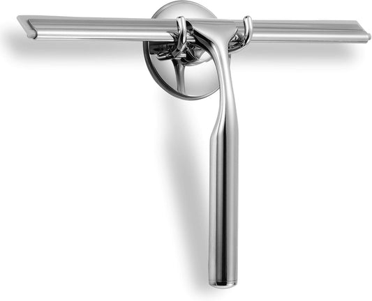 Ettori Shower Squeegee Clear Glass Wall Cleaner Stainless Steel with Suction Storage Hook -10'', Chrome