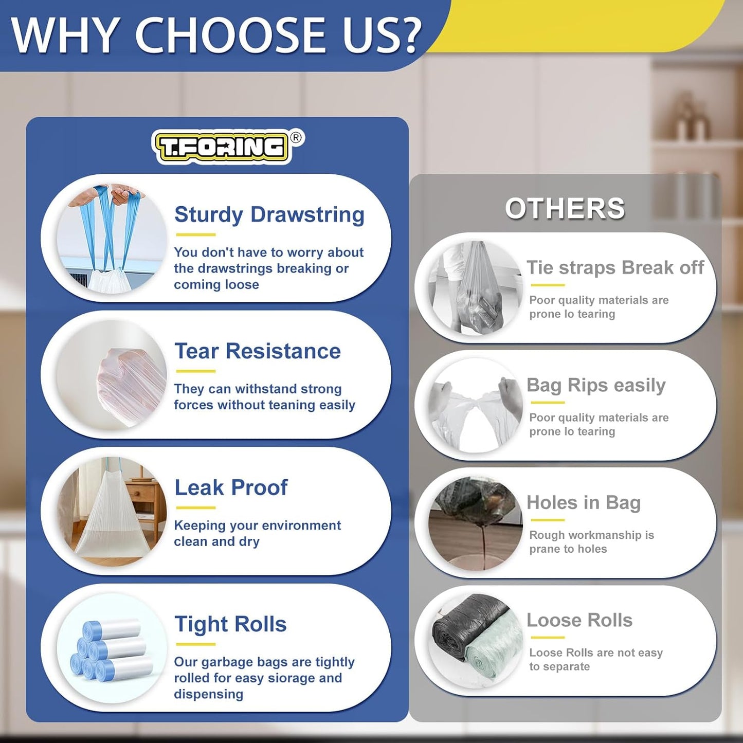 150 Count 8 Gallon Trash Bags Drawstring - 1.2 Mil Heavy Duty Medium Garbage Bags Unscented, 30 Liter Thick Plastic Trash Can Liners for Home Kitchen Bathroom