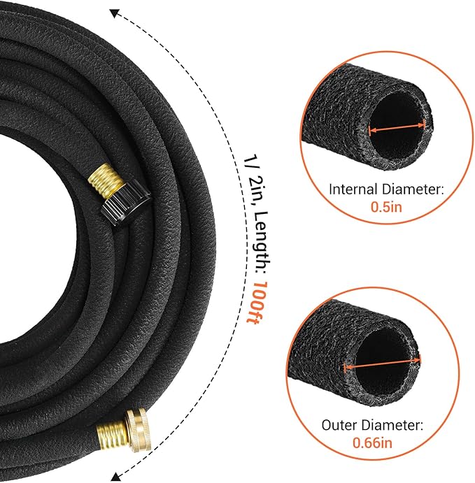 MAMIZO Soaker Hose 100 ft 1/2", Solid Brass Connectors Rubber Longer Lasting, Heavy Duty Drip Hose to Save 70% Water, Soaker Hose for Garden, Lawn and Yard