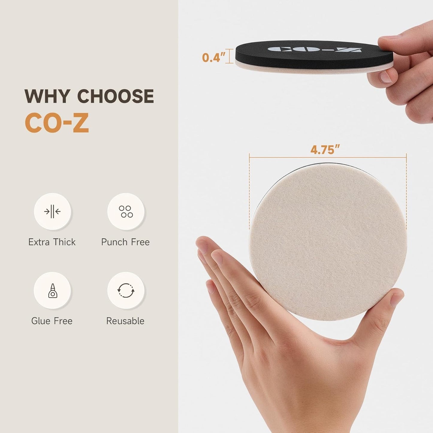 CO-Z 8pcs Felt Furniture Sliders for Hardwood Floors, 4 3/4 in Reusable Furniture Pads, Heavy Furniture Movers Sliders for Hard Surfaces, Thick Moving Pads Floor Protectors for Vinyl Tile Floors