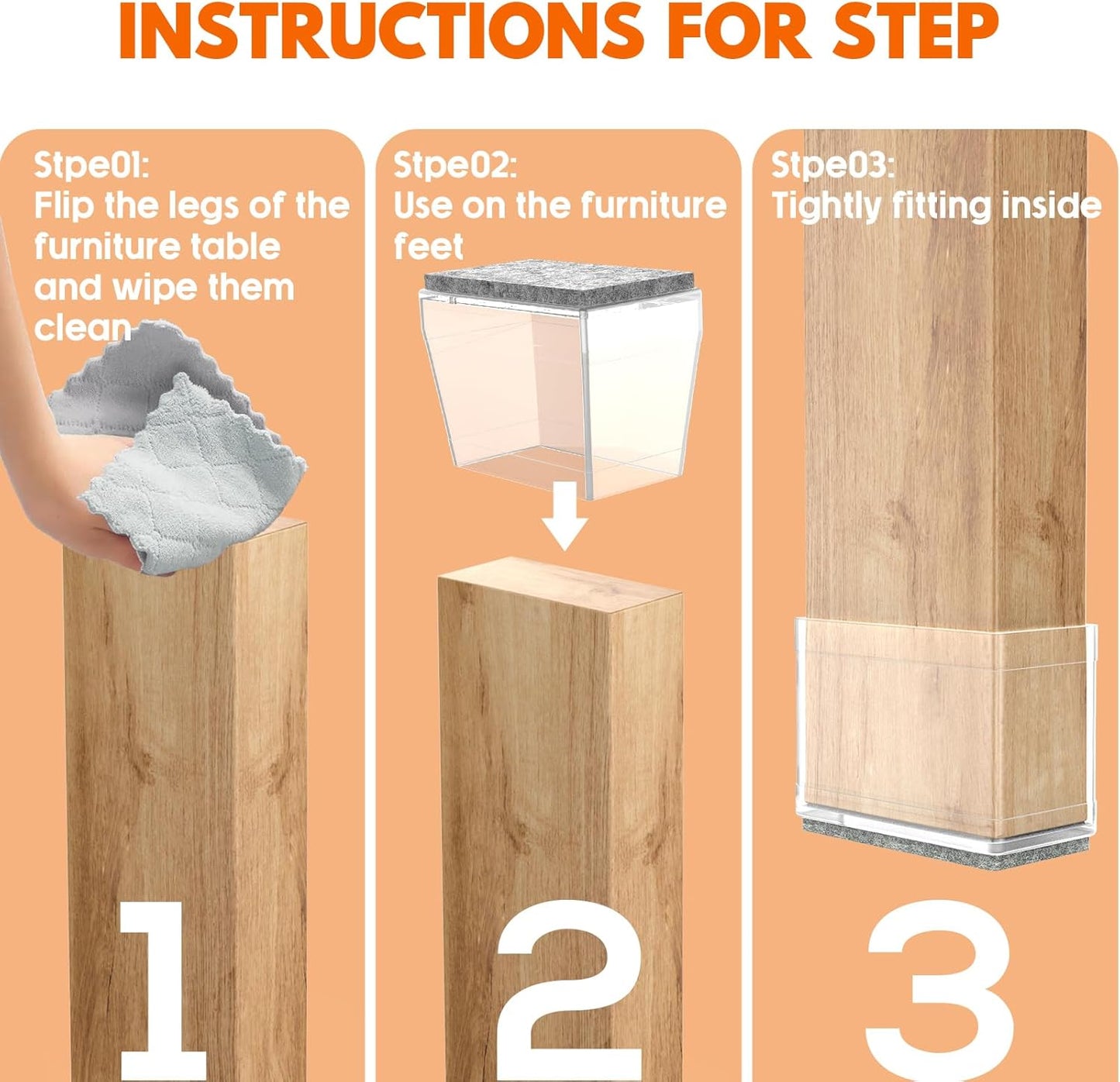 Rectangle Chair Leg Protectors for Hardwood Floors,16 PCS Silicone Covers to Protect Wood Tile Floors Felt Pads Furniture Leg Caps Reduce Noise. Easy to Move. (Clear,1.5 x 1.75 Inch, Rectangular)