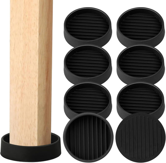 Rubber Non-Slip Furniture Pads Furniture Casters Cup Floor Protector for Bed Sofa Table and Chair Stopper (Pack of 8,Black 2" x 2" Round)
