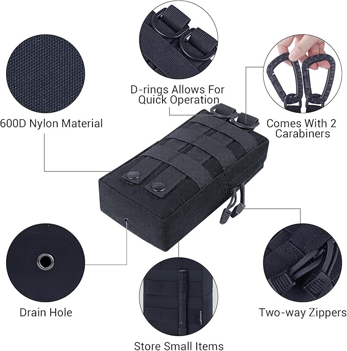 FUNANASUN 2 Pack Molle Pouches Tactical Pouch Small Molle Pouch Compact Water-Resistant EDC Pouch Molle Bag