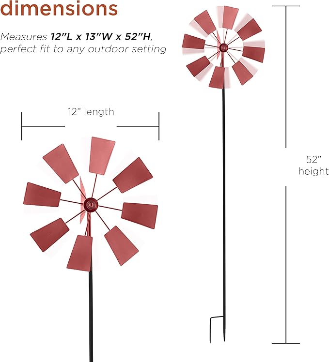 Alpine Corporation 52" Tall Outdoor Metal Windmill Spinner Stake Yard Decoration, Red