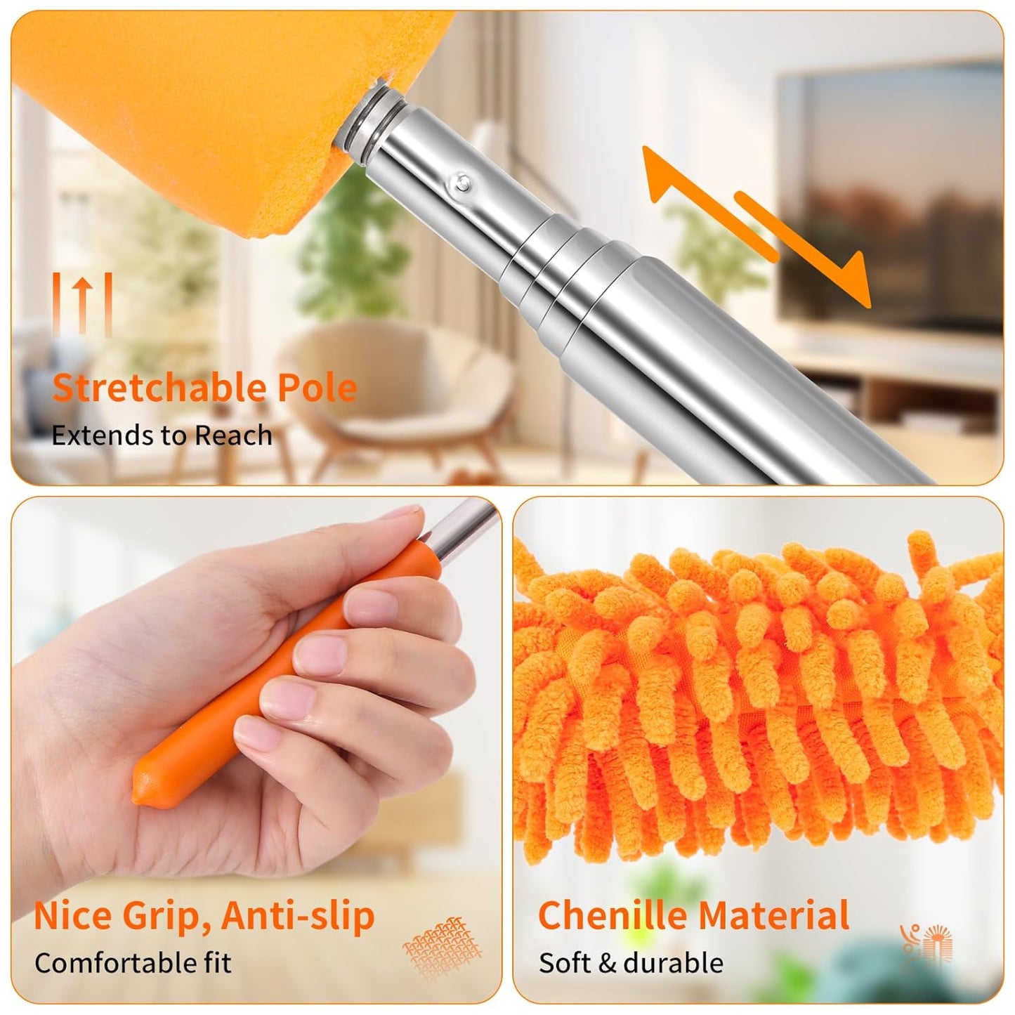 Mini Duster for Cleaning, 360° Bendable Hand Dusters with Extension Pole, Washable Small Duster for Car Interior, Office, Furniture