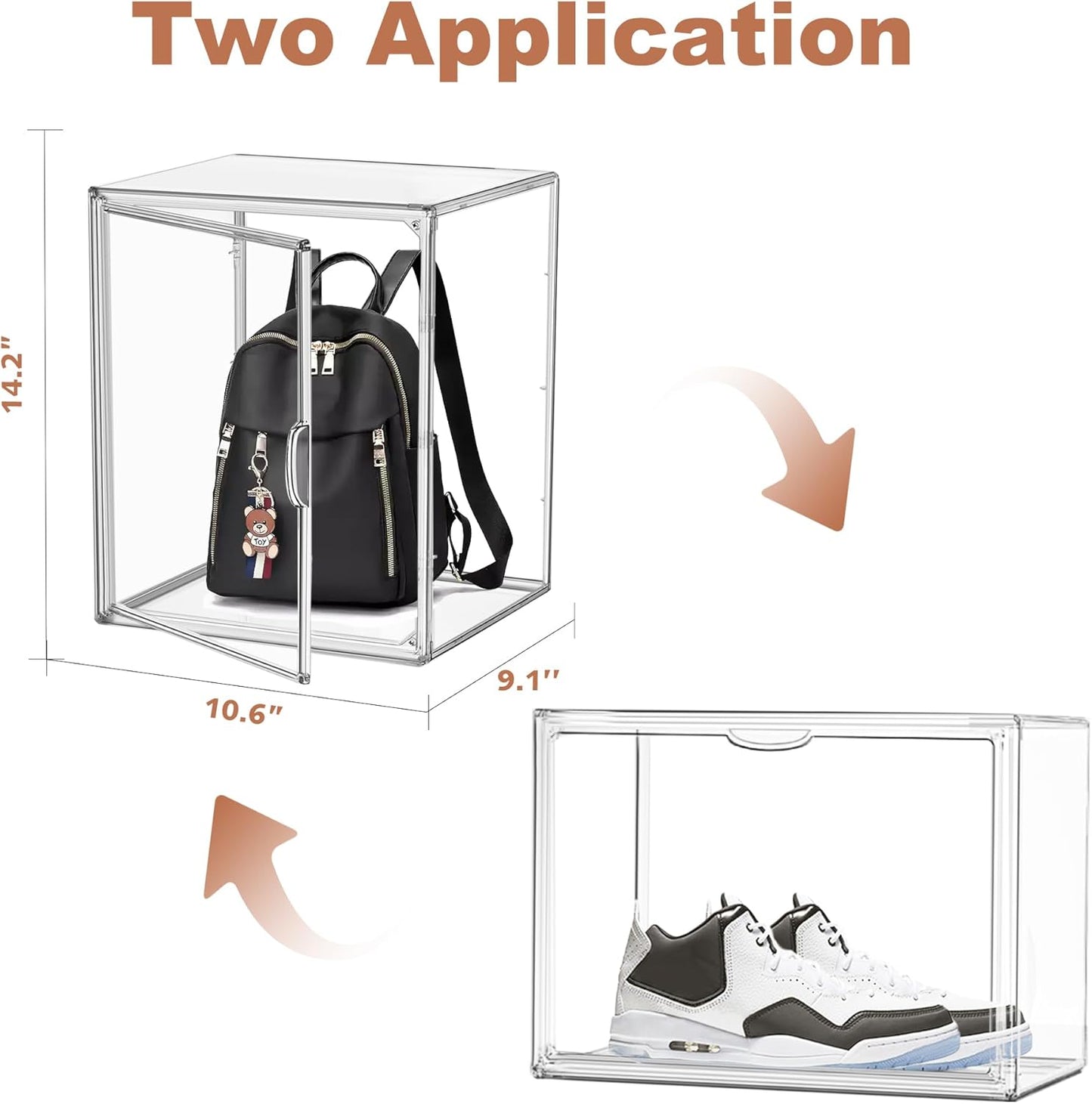 4Pack Clear Shoe Box Organizer, Acrylic Display Cases for Book Cosmetic Figures Collectibles Showcase, X-Large Bag Stackable Plastic Storage Bins with Magnetic Lid