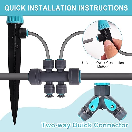 Drip Irrigation System, Fast Connect Automatic Watering Kit with 12mm & 6mm Tubing, DIY Adjustable Garden Irrigation for Greenhouse, Flower Beds, Patio & Lawns (98 Feets)