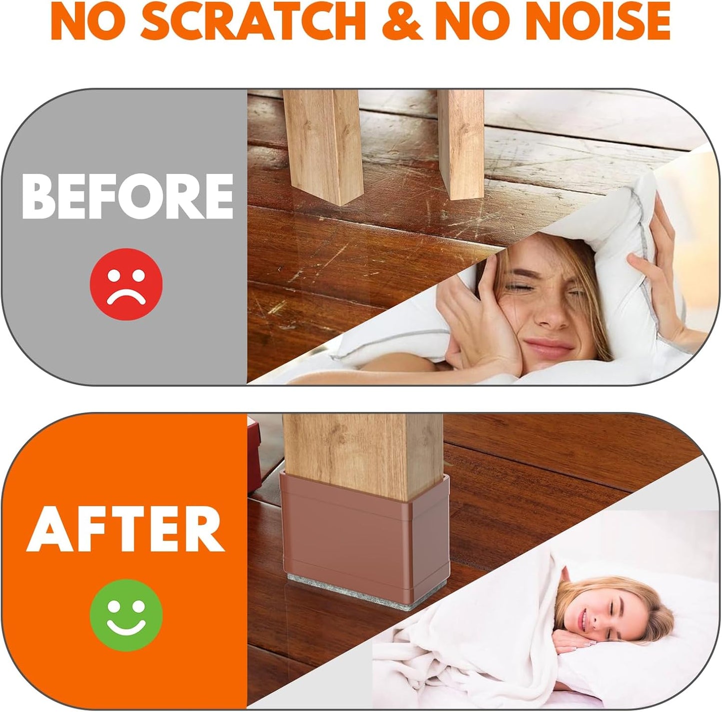 Rectangle Chair Leg Protectors for Hardwood Floors,16 PCS Silicone Covers to Protect Wood Tile Floors Felt Pads Furniture Leg Caps Reduce Noise. Easy to Move.(Brown,1.5 x 2.5 Inch,Rectangle)