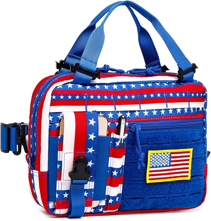 Tactical Molle Admin Pouch of Laser Cut Design,Medical EMT Organizer with Phone Pouch,EDC EMT Pack IFAK Tool Holder with US Patch (Large RedBlueStar-Include Accessories)