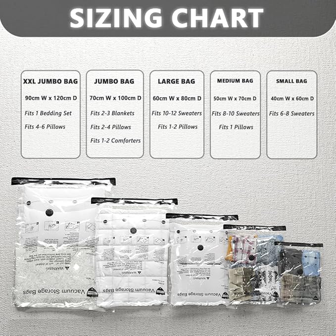 Vacuum Storage Bags 16 Combo, (4 Jumbo, 4 Large, 4 Medium, 4 Small) Space Saver Bags with Travel Hand Pump, Compression Airtight Sealer Bags for Clothes, Pillows, Comforters, Blankets