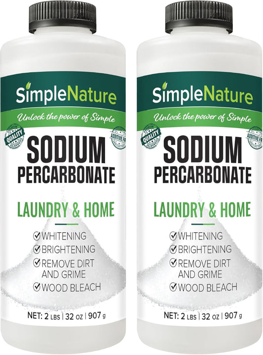 Sodium Percarbonate (4 lbs total, 2 pack of 2 lbs) - Versatile Biodegradable Scent-Free Cleaner for Home, Laundry, and Decking - Pure Oxygen Bleach - Convenient Container with Scoop