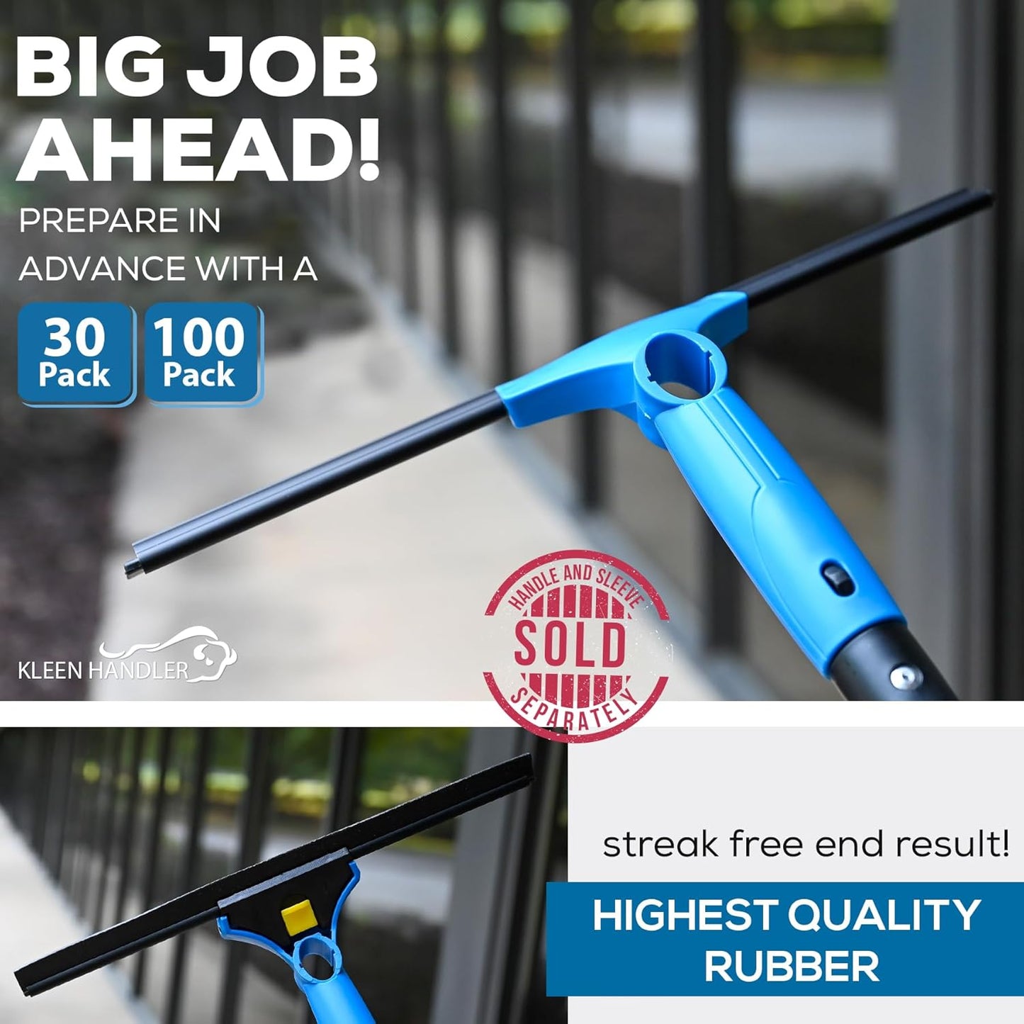 Kleen Handler Bulk Pack of 100 Professional 14” Window Washing Squeegee Blades, Replacement Blades for Squeegee Cleaning Tool, Squeegee Combo Blade Replacement (Bulk Case Pack of 100 Squeegee Blades)